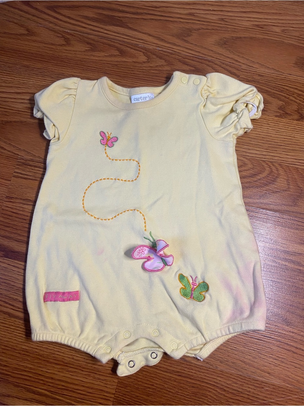 Y2K Carter's Pale Yellow Butterfly Applique Romper